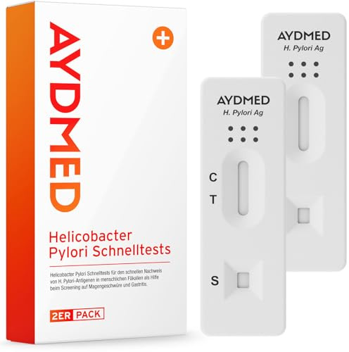 2 x AYDMED Helicobacter Pylori Schnelltest | H. Pylori-Selbsttest für zu Hause | Stuhltest auf Magengeschwüre & Gastritis | Sodbrennen-Test | 98% Genauigkeit