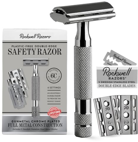 Rockwell Razors 6C Adjustable Double Edge Safety Razor in Gunmetal + 5 Swedish Stainless Steel Razor Blades
