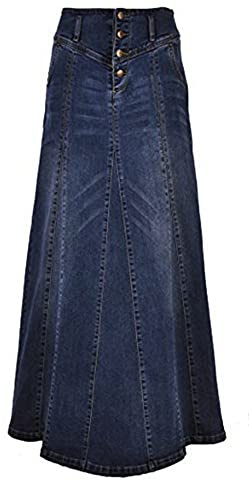 Chartou A-Linien-Maxirock aus Denim für Damen, Retro-Stil, mit Knopfleiste und verpacktem Hüftbereich