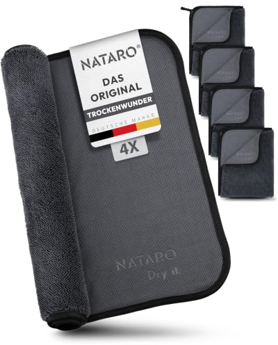 NATARO® 4 Stück Fast Dry it. Premium Trockentuch für Duschkabine, Auto, Haushalt, Camping – DAS ORIGINAL – extra saugfähiges Microfasertuch, fusselfrei, kratzfrei Shiny Wipes Tücher 40x50cm