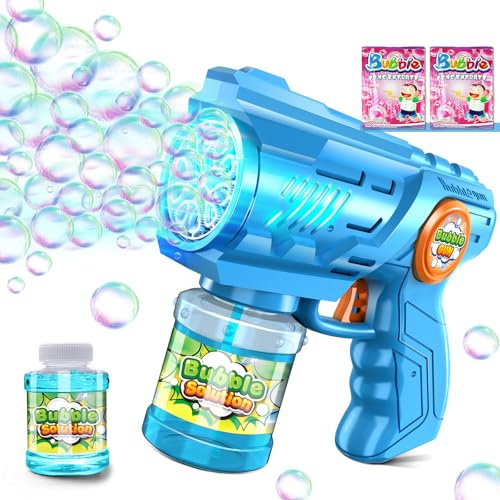 Vansky Seifenblasenpistole Seifenblasenmaschine Kinder: Elektrisch Bubble Gun mit LED Licht & 110 ML Tank 8000+ Seifenblasen EIN-Knopf-Start für Outdoor Spiele Garten Spielzeug (3+ Jahre)