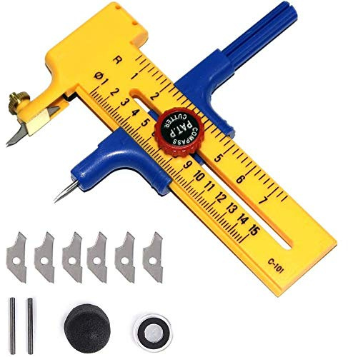Kreiszeichner, Kreisschneider für Kreise von 1-15cm, Kompass-Schneider, Zirkelschneider, zum Schneiden von Papierkarton Leder, Rundschneider aus Kunststoff und Messing