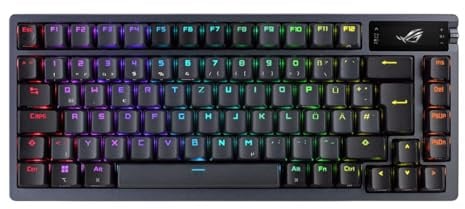 ASUS ROG Azoth kabellose mechanische Gaming Tastatur (75% Formfaktor, NX-Switches, PBT-Doubleshot-Tastenkappen, OLED-Display, Bluetooth, 2,4-GHz-RF Wireless, USB, DE QWERTZ-Layout) schwarz