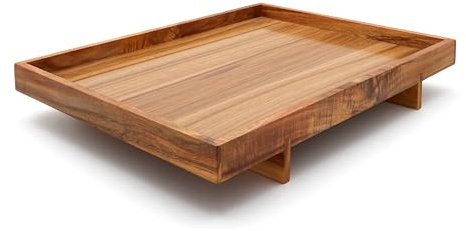 Bredemeijer großes braunes Holz-Tablett 40 x 30 cm mit Standfüßen - Serviertablett aus edlem Akazien-Holz - für Snacks oder Getränke