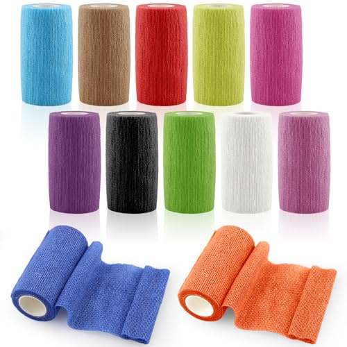 Selbstklebender Verband Set 12 Rollen 10 cm x 4,5 m, Verband selbstklebend elastische Binde, selbsthaftende Bandage, selbsthaftender Verband für Sport, Hund, Pfote & Erste Hilfe