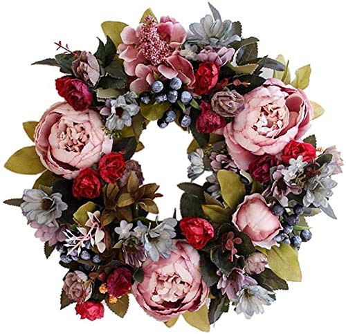 Jorzer Türkränze, künstliche Pfingstrose Hydrangea-Blumen-Haustür-Kränze Peony Kranz Künstliche Blumen Türkranz für Frühling und Sommer All Seasons Blumenkranz Runde Reisig Rebe hängend für Urlaub