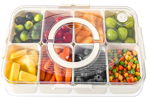 Luxear Snackbox mit 8 Fächern, Snackschale mit Deckel und Griff | Snackteller Snackdose Organizer für Snacks Süßigkeiten Nüsse Obst Gewürze, für Party Picknick Trips, Spülmaschinenfest