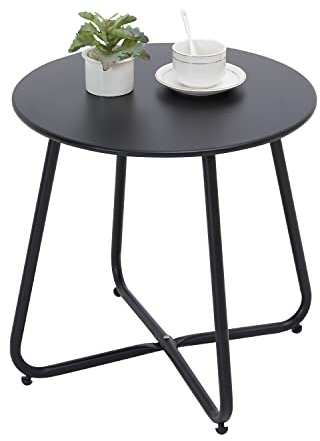 Fokebel Beistelltisch, Kleiner Beistelltisch Metall, Garten Rund, Couchtish & Kaffeetisch mit Verstellbarer Tischbeine (Schwarz, Ø 45x45H cm)