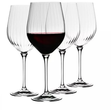Krosno Harmony LUMI Rotweingläser 530 ml, 4er Set – Bleifreies Kristallglas, Elegante Weingläser mit optischem Dekor, Für Zuhause & Gastronomie, spülmaschinengeeignet, Geschenkidee