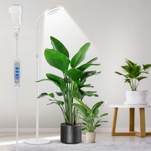 Aumtrly Pflanzenlampe Vollspektrum weiß, 170 cm Pflanzenlicht mit Ständer | LED Wachstumslampe mit 6/12/16h-Timer, 5 Helligkeitsstufen, 3 Farbmodi für hohe Pflanzen, höhenverstellbar Grow Lampe