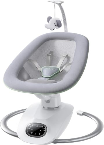 Momcozy CocoSway Babywippe, elektrische 3D-Motion, 6 Bewegungen & 4 Stufen, Fernbedienung, 8 Wiegenlieder, ab Geburt bis 9 kg.