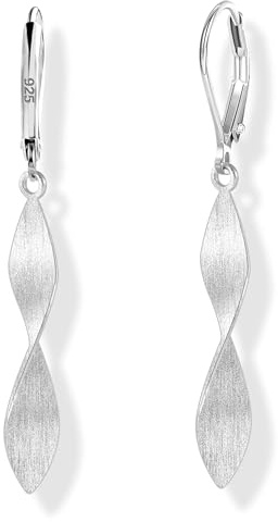 Silber 925 Ohrringe Hängend Damen, Sterling Silber Ohrringe Hängend Twist Gedrehte Ohrringen Blatt Französische Ohrhaken-Ohrring Creolen mit Anhänger Blätter Ohrring Lange Silberen Boho Mode Schmuck