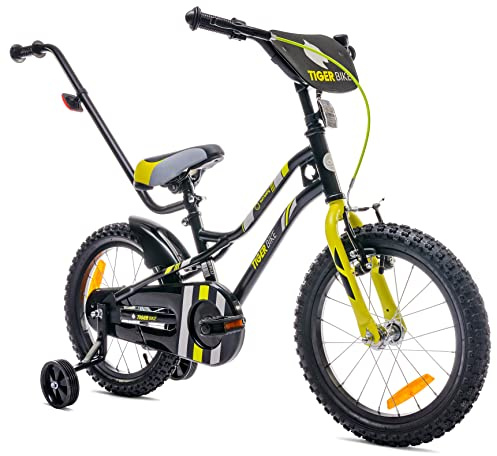 sun baby Tiger Tracker Boys Bike 14/16 Inch | Lightweight frame, training wheels and parent push handle