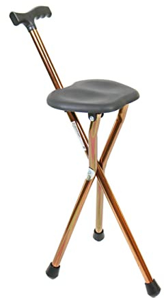 PEPE Mobility Gehstock mit Sitz 82 cm für Herren und Damen, Faltbarer Sitzstock aus Leichtem Aluminium, Dreibeiniger Spazierstock mit Klappsitz für Senioren Bronze