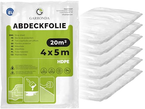 Garronda 6 Stück 4x5 m Abdeckfolie Malerfolie Abdeckplane HDPE GD-0166 | Transparent, reißfest, als Staubschutzfolie, Baufolie und Schutzfolie für Renovierung, Umzug, Möbel- und Bodenschutz