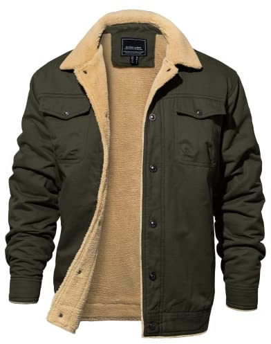 EKLENTSON Herren Winterjacke Fliegerjacke Military Baumwolljacke Outdoorjacke Dick Wanderjacke Winddicht Fleecejacke mit Revers, Armeegrün M