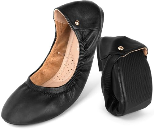 OFFCUP Damen Ballerina Leder, Klassische Flache Ballerinas, Runde Zehe, Freizeit Tanzschuhe, Weiche Leichte Bequeme Flats Schuhe Leicht - 40