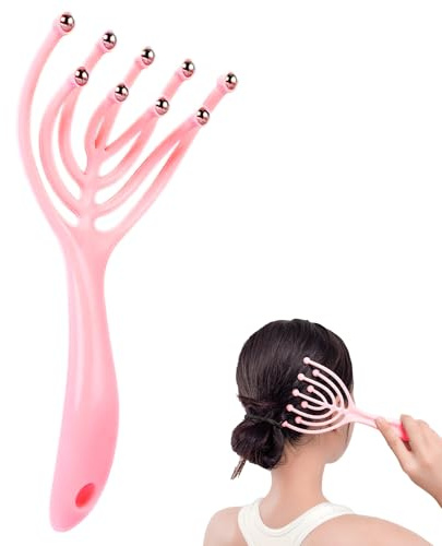 Kopfmassage Spinne, Kopfmassagegerät, Kopfhautmassagegerät für Nachhaltige Entspannungsgefühle, Massagespinne mit 360° Drehbare Kohlenstoffstahlkugel, Akupressur für Bessere Schlafqualität
