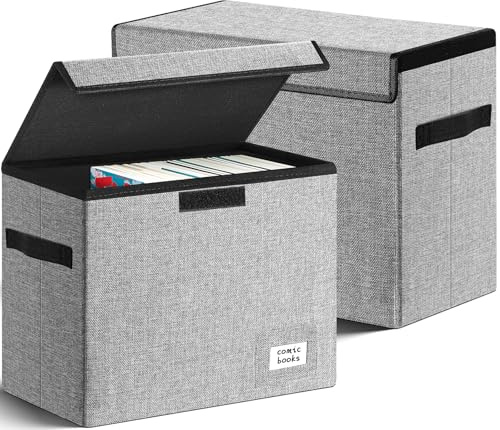 Leffis Comic-Buch-Aufbewahrung, Comic-Buch-Box, 39,4 x 19,1 x 28,7 cm, zusammenklappbare Comic-Kurzbox mit Deckel, für 150 Comics, strapazierfähig, Grau