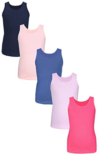 TupTam Unterhemden Mädchen Baumwoll Unterhemd 5er Pack Tank Top Ärmellos Kinder, Farbe: Punkte Rosa Blau Lila, Größe: 134-140