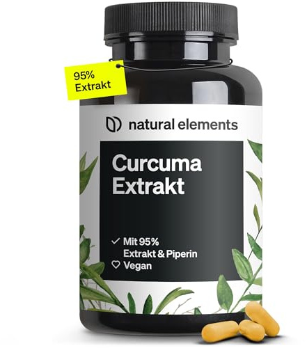 natural elements Curcuma Extrakt – Hochdosiert: Curcumingehalt EINER Kapsel entspricht 10.000mg Kurkuma – Hochdosiert aus 95% Extrakt – 90 Kapseln