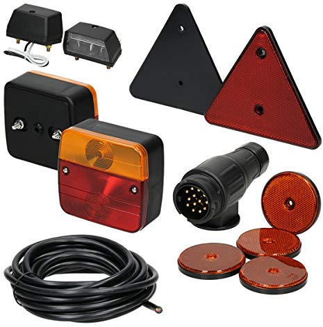 ECD Germany Anhängerbeleuchtung Set 12-teilig - 13-poliger Stecker - 5m Kabel - inkl. Leuchtmittel - mit E-Prüfzeichen - Rückleuchten Set für PKW Anhänger Beleuchtungsset Rücklicht Leuchten