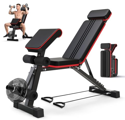 SOFTHOM Klappbare Hantelbank Multifunktion Fitness Bank, Verstellbar Trainingsbank mit Preacher-Curl und Beinstrecker, bis 400kg belastbar, Römischer Stuhl mit Rückentrainer für Home Gym