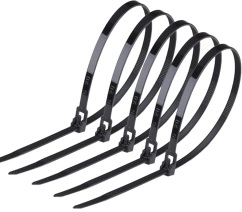 100 Stück Kabelbinder Wiederverschließbar, 300 mm x 4,8 mm | UV Beständig, Kabelbinder Schwarz Set für Kabelmanagement, Gartenarbeit, im Büro, Wohnen und Werkstätten