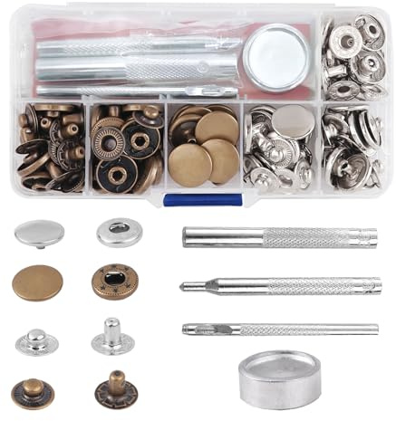 BOBOZAN 30X12,5 mm Stück Set Druckknopf und Befestigungswerkzeug,2 Farben Druckknöpfe aus Messing, Metall Druckknöpfe Kit für Ledermäntel, Jacken, Jeans und DIY-Kleidung