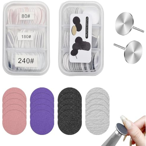 TMZELOA Pediküre Set Fußpflege Elektrisch – 120 Stück Schleifscheiben 25mm + 2 Fräser Aufsätze – Schleifkappen Nagelfräser, Bits für Nagelfräser, für Hornhautentferner & Zuhause