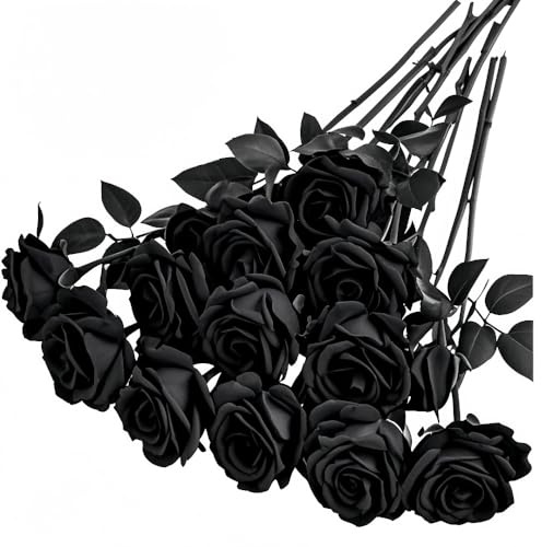 Witeygai 10 Stück Schwarze Rosen Künstlich, Long Stem Fake Rose Seide Braut Hochzeitsstrauß Realistische Blume für Hausgarten Party Hochzeitssträuße Garten Wohnzimmer Hotel Büro Dekor