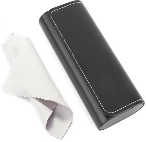 AkoaDa Brillenetui Hardcase, Premium Lederbrillenbox in Eleganz Schwarz, Hartschale mit Mikrofasertuch, für Damen und Herren, ideal für Reisen und täglichen Gebrauch(Schwarz)