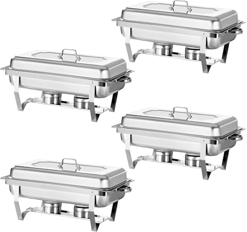 Jacgood Chafing Dish Profi Set Toulouse, Edelstahl Warmhaltebehälter, Speisewärmer, Rechaud, Chafing Dishes für Catering, Buffet und Party (4 Packung)