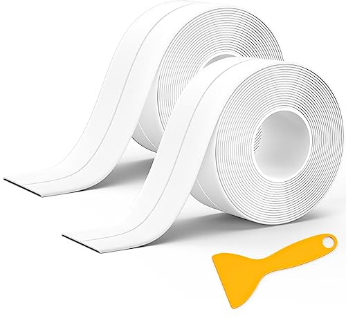 Mokani 2 Rollen Dichtungsband Selbstklebend, Dichtband Selbstklebend, PVC Dichtungsstreifen Wasserdicht Klebeband, Dichtungsband für Küche,Badezimmer, Toilette, Wandecke, Weiß (38 mm x 3,2 m)
