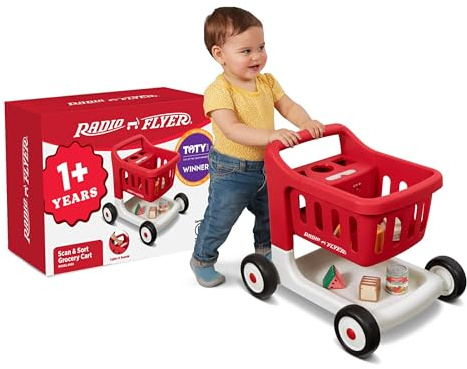Radio Flyer Scan & Sort Einkaufswagen mit Lichtern und Geräuschen, Rutschspielzeug, Roter Spielzeug-Walker für Kleinkinder, für Kinder ab 1 Jahr