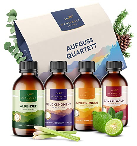 Warmwald - Saunaaufguss - Sauna Aufgussmittel mit natürlichen ätherischen Ölen - Saunaöl - Saunaduft (QUARTETT - 4 x 100ml)