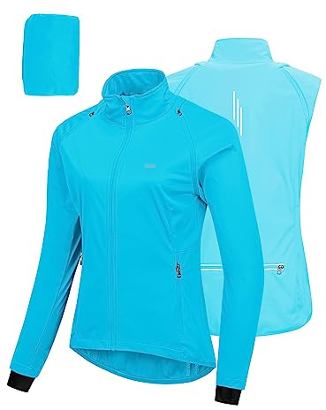 33,000ft Fahrradjacke Damen Wasserdicht Atmungsaktiv Sommer UV-Schutz Leicht Fahrradweste mit Abnehmbaren Ärmeln Fahrrad Reflektierend Regenjacke Frauen Blau 2XL