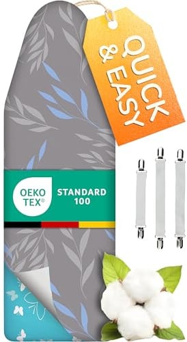 Super Soft 5 Schichten Turbo-Bügelbrettbezug 120x45, Made in Germany, ÖKOTEX Baumwoll-Polsterung, schneller mit Thermoreflexion, 5 Größen, EasyFit+Spanner, XL Fläche 120-125x40-45cm