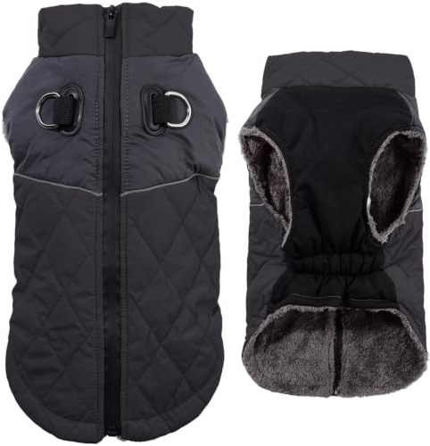 JoyDaog Warmer Fleece-Hundemantel für kleine Hunde, D-Ringe, wasserdichte Welpenjacke für den kalten Winter, Schwarz, Größe M