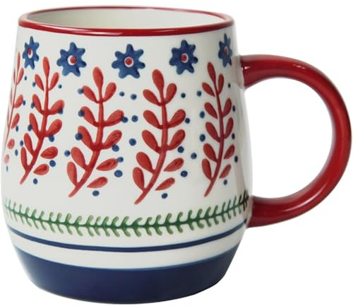 Fuscrip Kaffeetasse aus Keramik, 500 ml einzigartige Becher mit großem Griff, Porzellanbecher für Kaffee, Latte, Tee, Kakao, spülmaschinen und mikrowellengeeignet, skandinavisches Design（Rot）