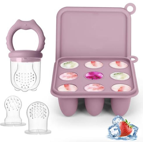 Silikon Fruchtsauger Baby Babybrei Einfrieren Behälter Set | Lebensmittel Zum Kühlen Und Lindern Des Zahnens, Selbstfütterung Zum Obst, Muttermilch, inklusive 3 zusätzlichen Schnullern