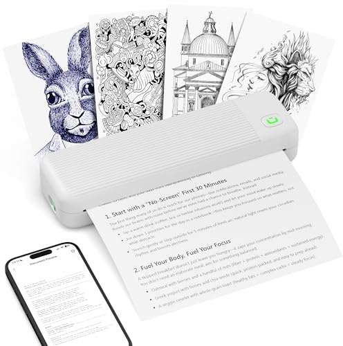 CyberPixel Thermodrucker A4, Tintenlos & Bluetooth Drucker, Weiß | 4h Akku für 200 Seiten, für A4, B5 & US Letter, Kompatibel mit iOS, Android, PC Laptop, für Büro Auto Reisen Schule