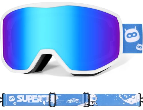 Supertrip Skibrille Kinder 6-14 Jahre,Snowboardbrille Kompatibler Helm | Ski Snowboard Brille Verspiegelt für Brillenträger,Anti-Nebel UV-Schutz Schneebrille für Jugendliche Mädchen Jungen