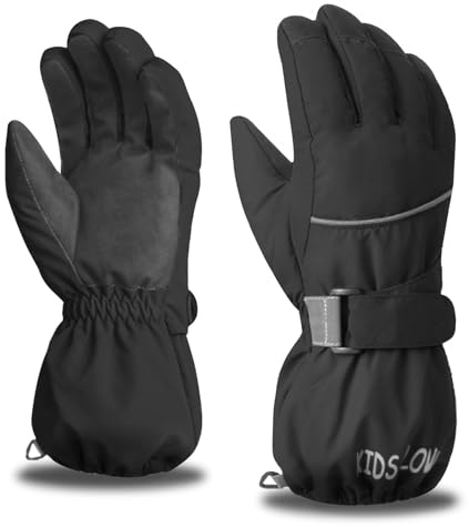 Azarxis Skihandschuhe für Kinder, Warme Winterhandschuhe, Winddichte Verdickt Handschuhe für Laufen Skifahren Wandern Snowboard (Schwarz, S (4-6 Jahre alt))