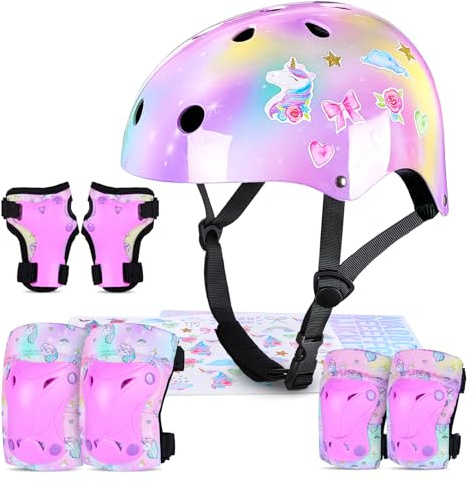 MHJY Fahrradhelm Kinder Helm Mädchen Skaterhelm 3-8 Jahre Knieschoner Protektoren Set Schoner Inliner Kinder Ellenbogenschützer Handgelenkschoner Für Jungen Skates Rollschuhe Skateboard Fahrrad