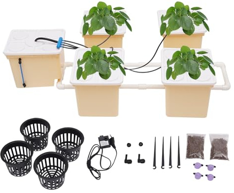 LKHDONG 11L Hydrokultur Grow System, Hydroponisches Anbausystem Kit mit 5 Eimer und Eine Wasserpumpe, Innenbereich Hydroponics Anzucht-System für Blumen, Obst und Gemüse