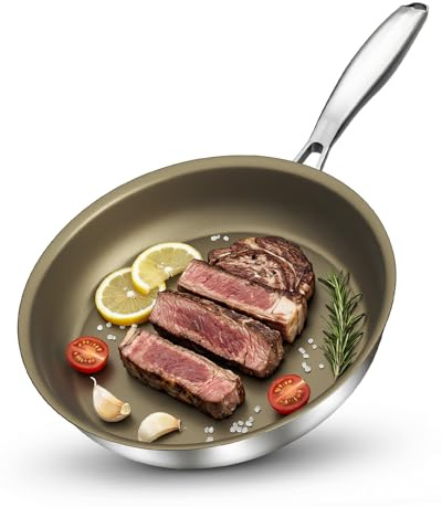 Abijan Edelstahlpfanne 28cm, Pfanne Beschichtet Antihaft, Bratpfanne induktion, PFOA & PTFE-Frei, Für Alle Herdarten Geeignet, Spülmaschinengeeignet, Backofenfest Bis 260°C, Braun