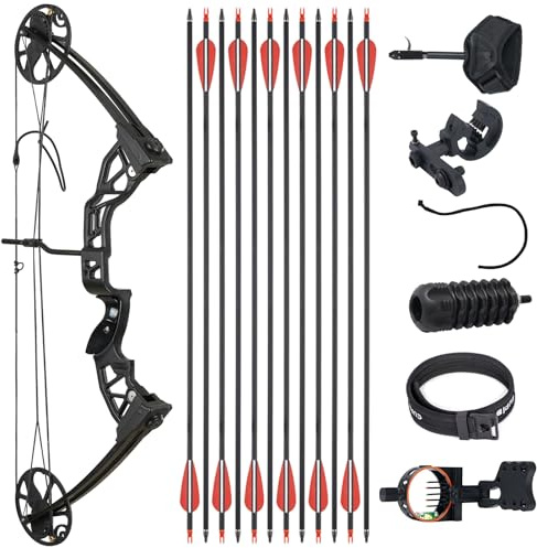 Jagdbereites Compoundbogen-Paket für Erwachsene, Zuggewicht 20–70 Pfund, Keine Bogenpresse erforderlich, Zuglänge 19–30 Zoll, Compoundbögen Zuggewicht einstellbar, Jagdbogen-Set für Anfänger