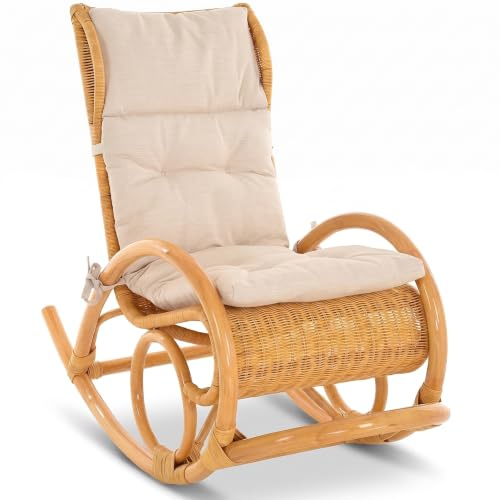 korb.outlet Schaukelstuhl Luxor Natur Rattan Schaukler Relaxsessel Honig Schwingsessel Schaukelsessel (Honig, mit Auflage)