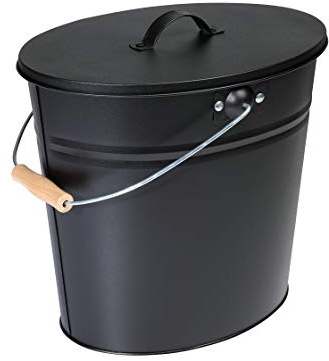 Kamino Flam 333252 Ascheeimer Für Kamin, Kohleneimer 24 Liter Mit Deckel Und Tragegriff Für Kohle Und Asche, Kamin, Ofen, Grill, Schwarz